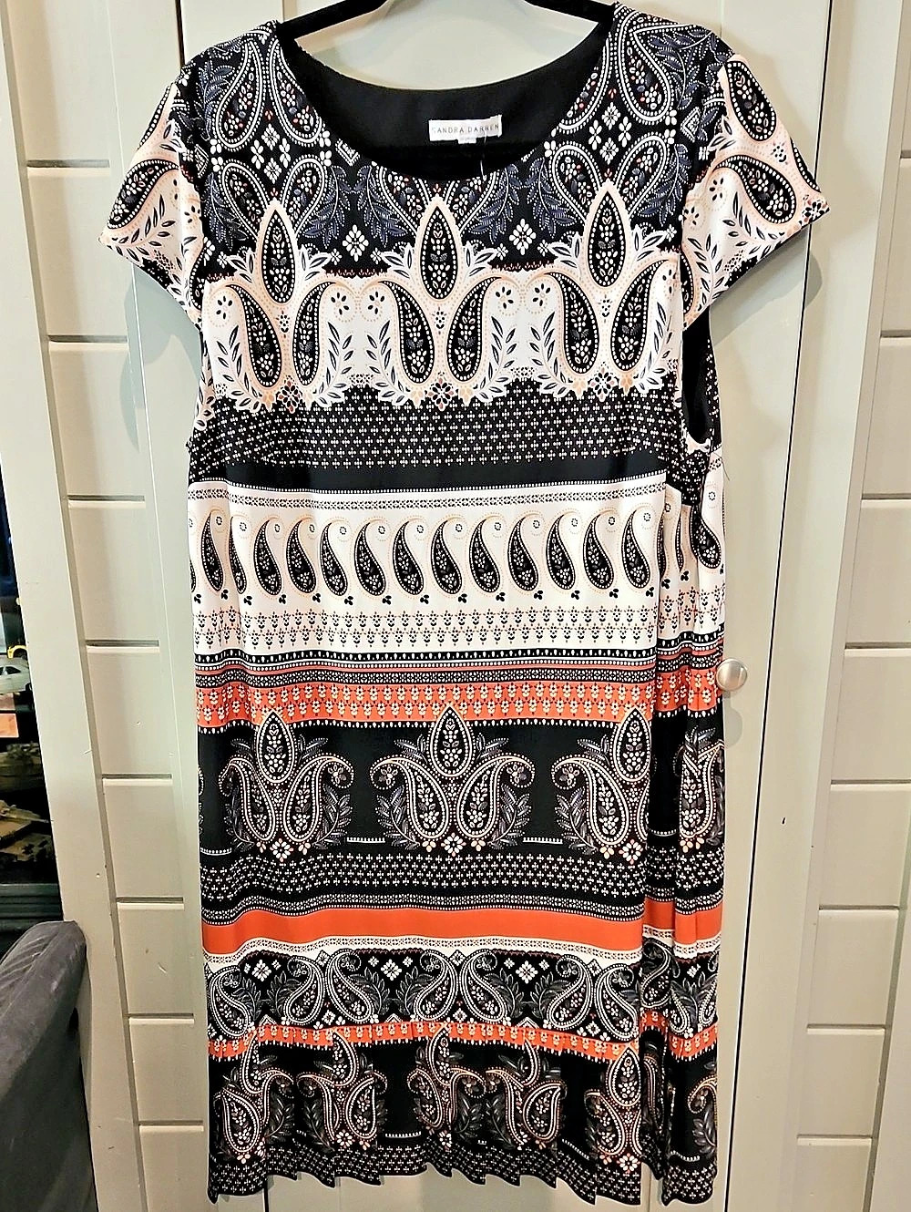 Sandra Darren Paisley Mini Dress in Black & Orange Size XL